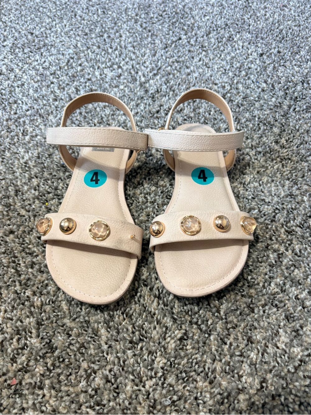 DV by Dolce Vita Girls Beige Gem Accent Ankle-Strap Sandals